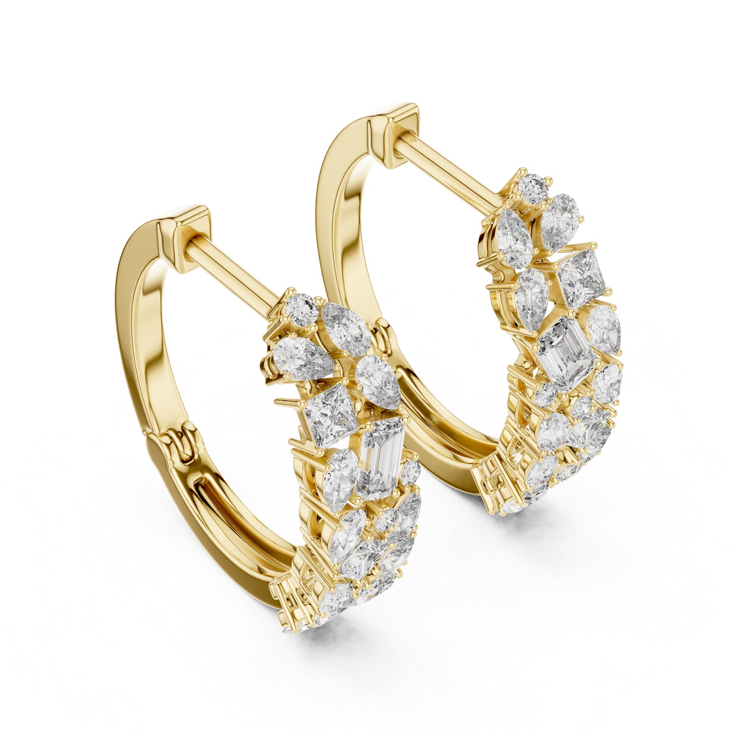 Princess, Pear & Emerald Lab-Grown Diamond Stud Earrings in 18K Yellow Gold - Pure Carat