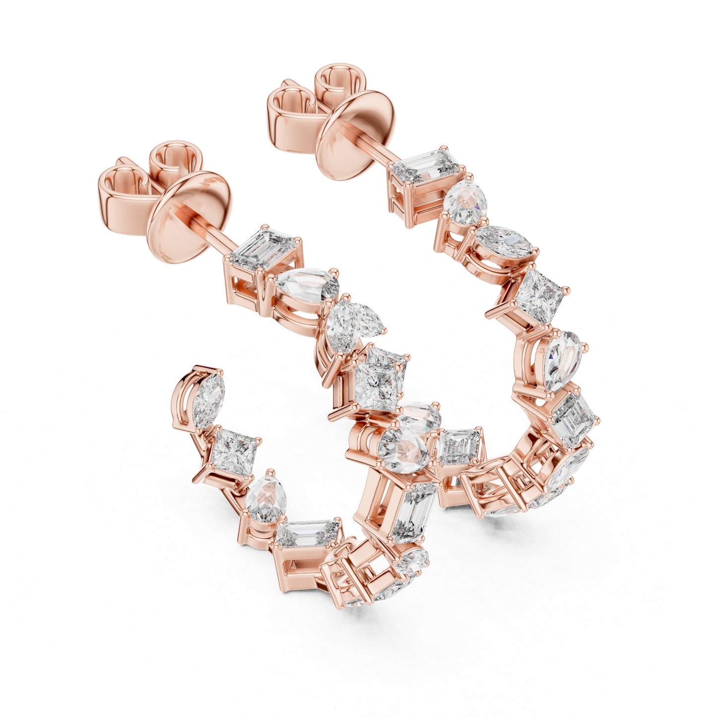 Women’s Anniversary Stud Earrings | Marquise–Princess–Pear Lab Diamonds – 18K Rose Gold