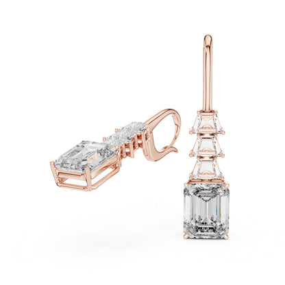 Bridal Stud Earrings | Emerald & Trapezoid Lab-Grown Diamonds | 18K Yellow Gold | Pure Carat