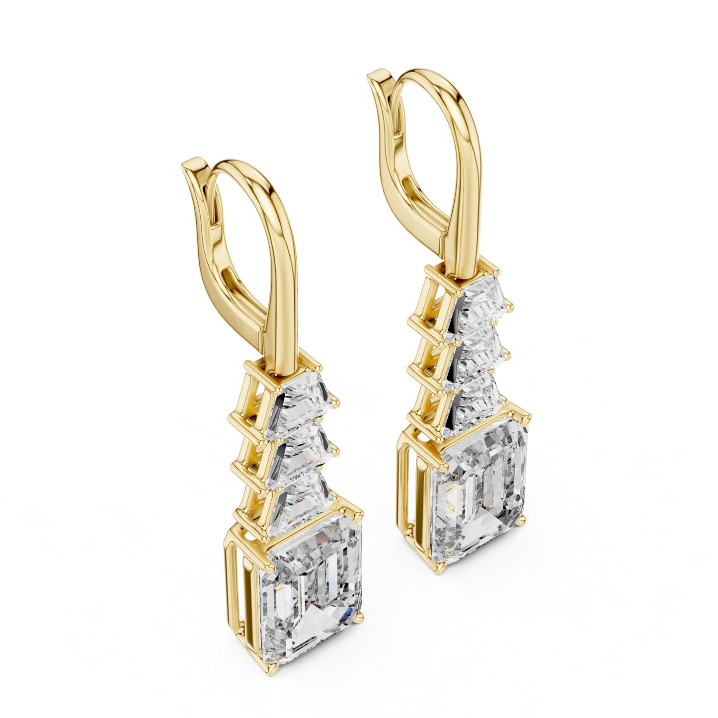 Bridal Stud Earrings | Emerald & Trapezoid Lab-Grown Diamonds | 18K Yellow Gold | Pure Carat