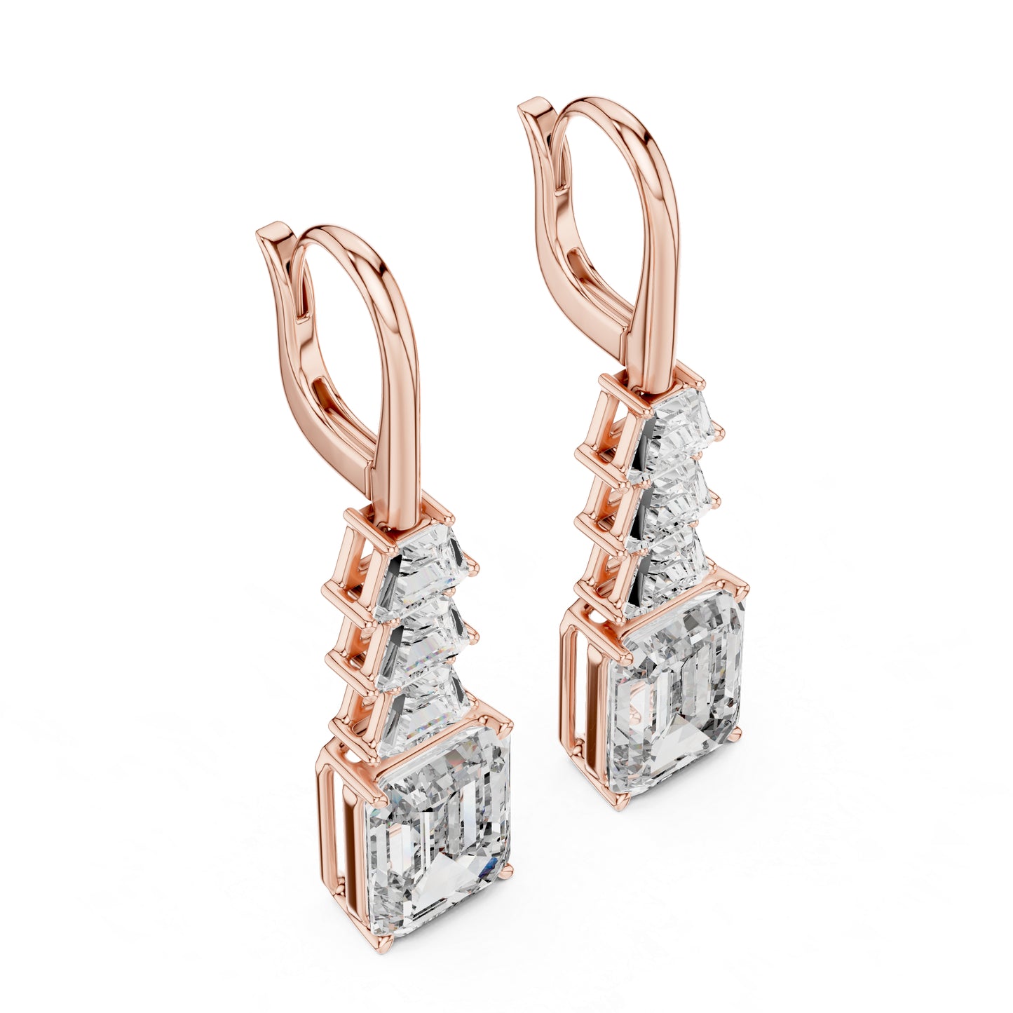 Bridal Stud Earrings | Emerald & Trapezoid Lab-Grown Diamonds | 18K Yellow Gold | Pure Carat