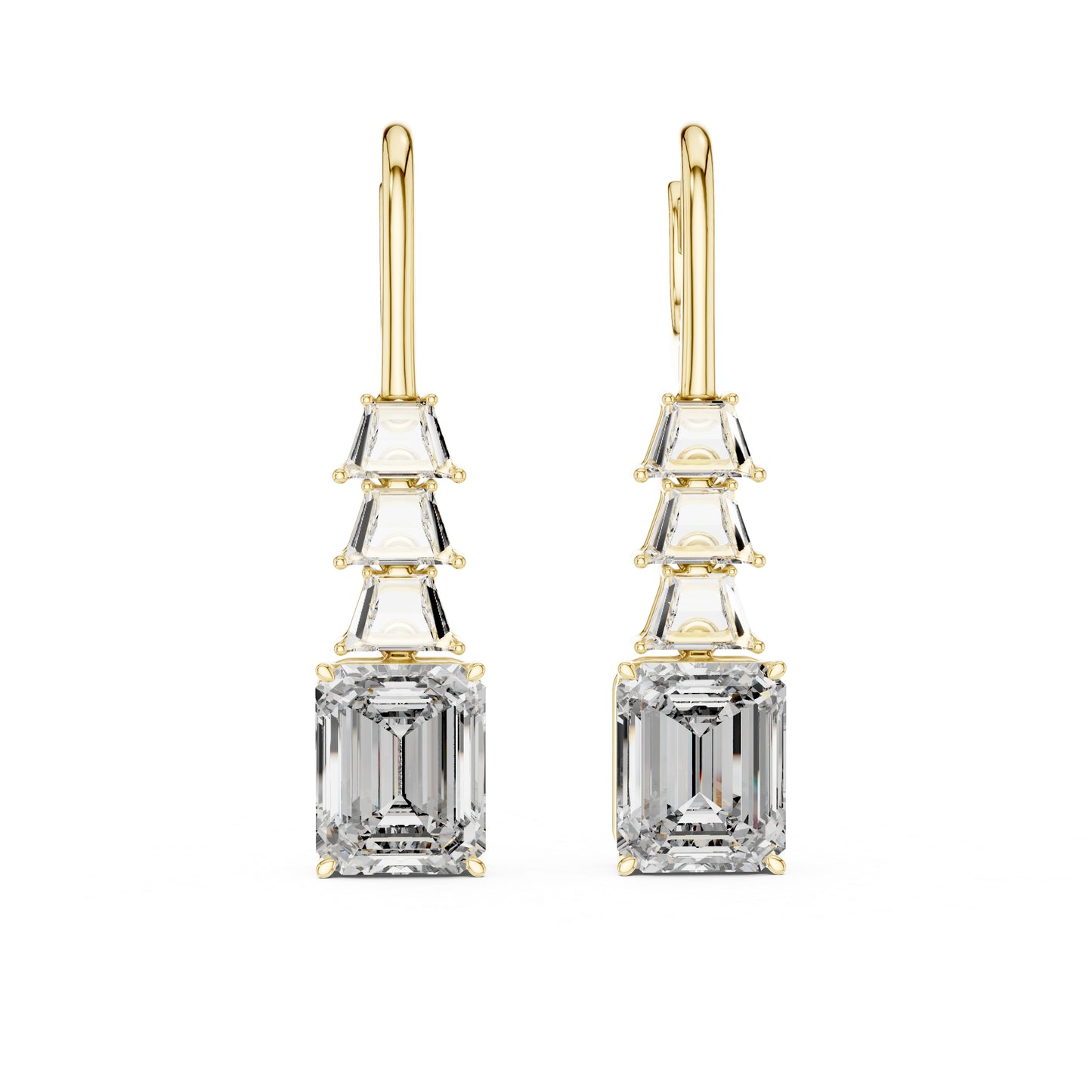 Bridal Stud Earrings | Emerald & Trapezoid Lab-Grown Diamonds | 18K Yellow Gold | Pure Carat