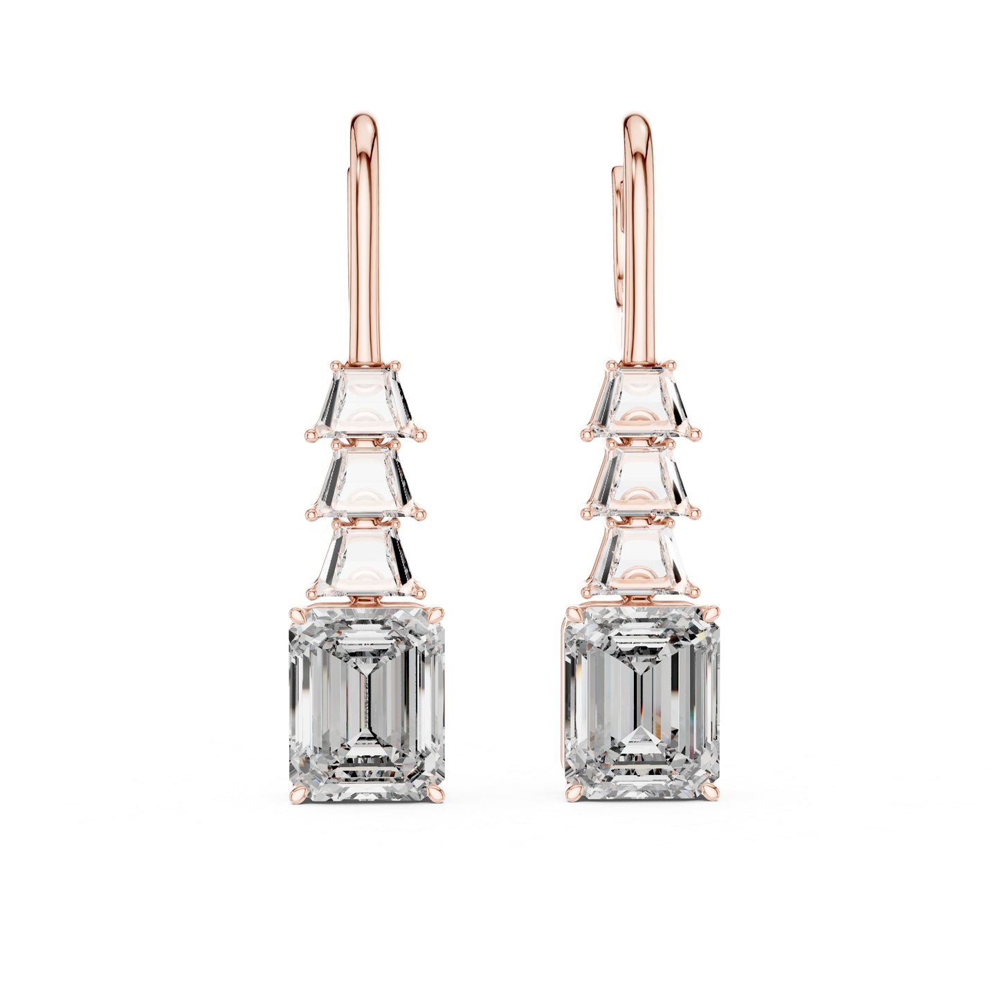 Bridal Stud Earrings | Emerald & Trapezoid Lab-Grown Diamonds | 18K Yellow Gold | Pure Carat