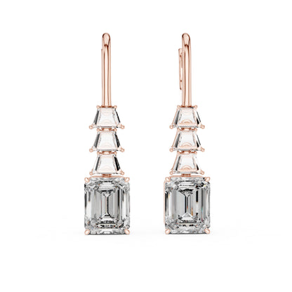 Bridal Stud Earrings | Emerald & Trapezoid Lab-Grown Diamonds | 18K Yellow Gold | Pure Carat