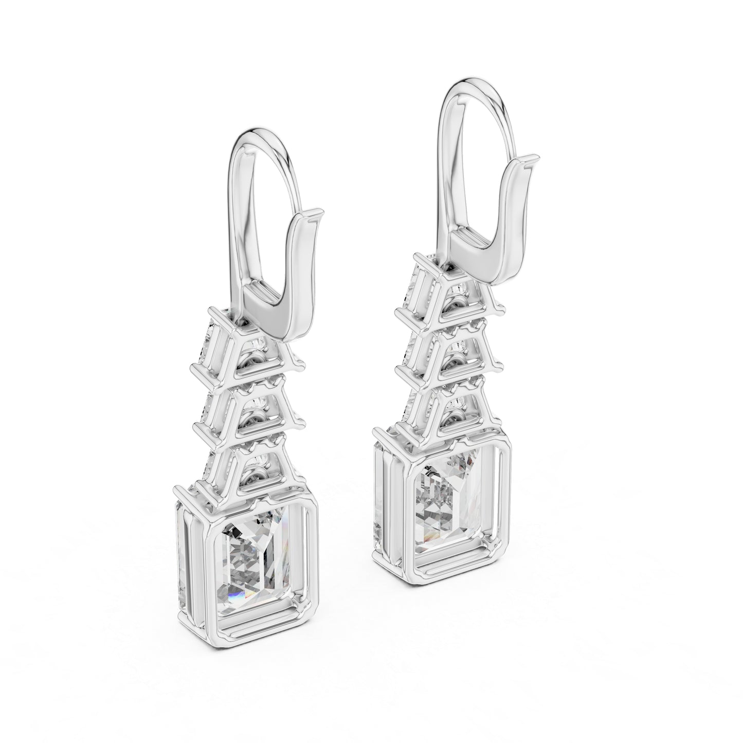 Bridal Stud Earrings | Emerald & Trapezoid Lab-Grown Diamonds | 18K Yellow Gold | Pure Carat