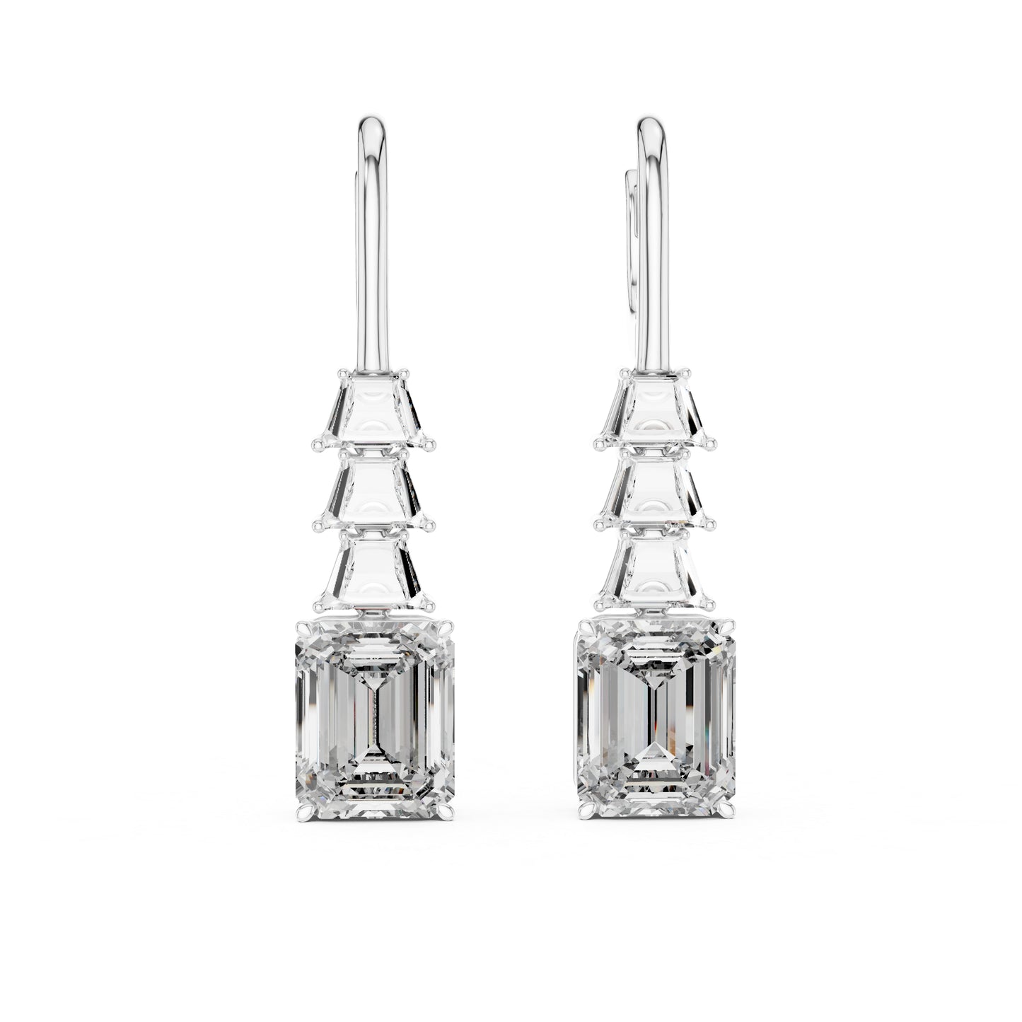 Bridal Stud Earrings | Emerald & Trapezoid Lab-Grown Diamonds | 18K Yellow Gold | Pure Carat