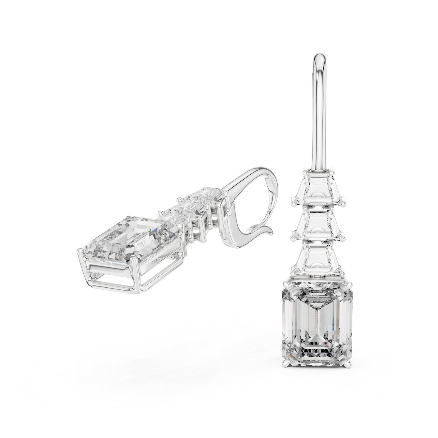 Bridal Stud Earrings | Emerald & Trapezoid Lab-Grown Diamonds | 18K Yellow Gold | Pure Carat