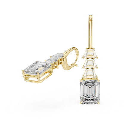 Bridal Stud Earrings | Emerald & Trapezoid Lab-Grown Diamonds | 18K Yellow Gold | Pure Carat