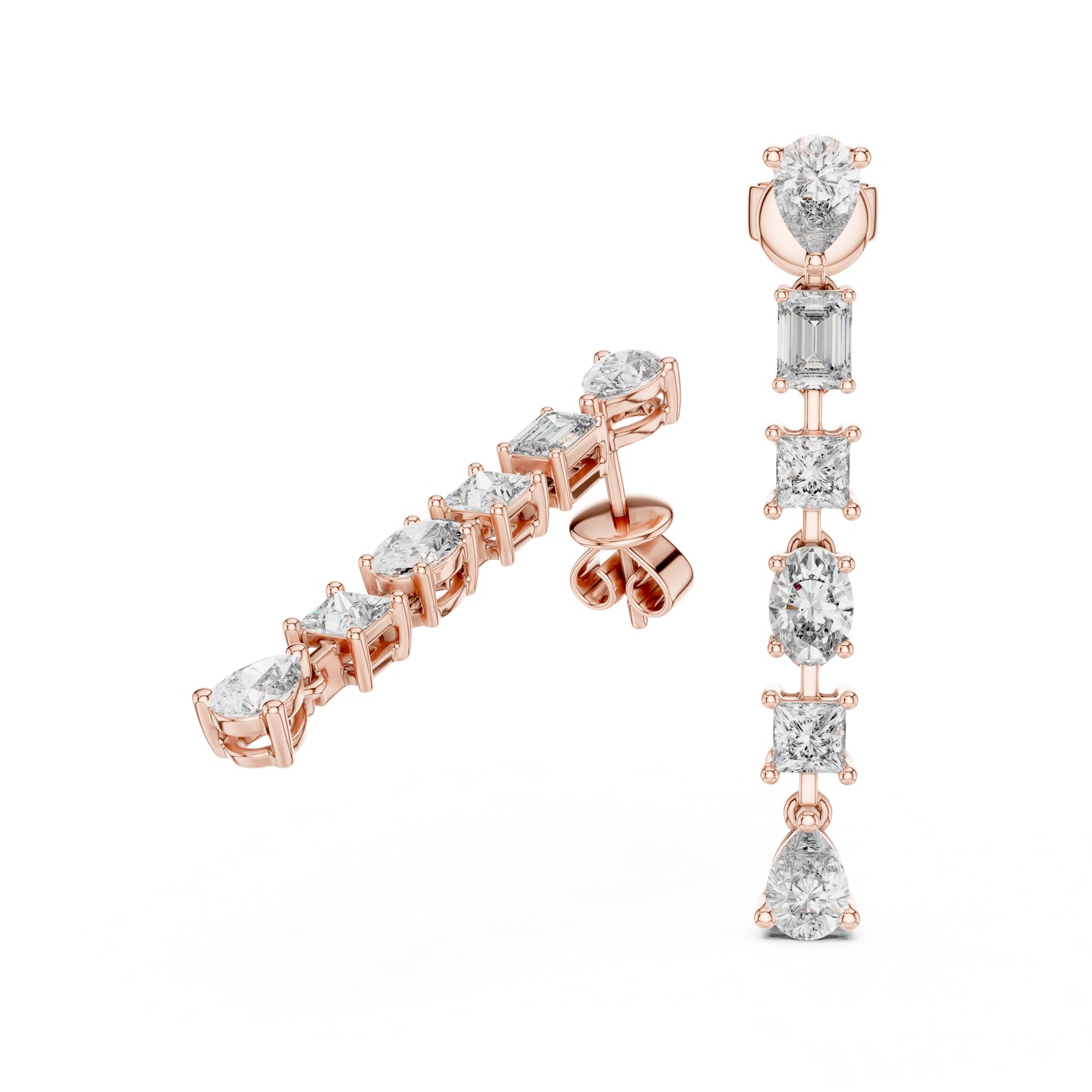 18K Rose Gold Princess/Pear/Oval Lab-Grown Diamond Stud Earrings | Wedding | Pure Carat