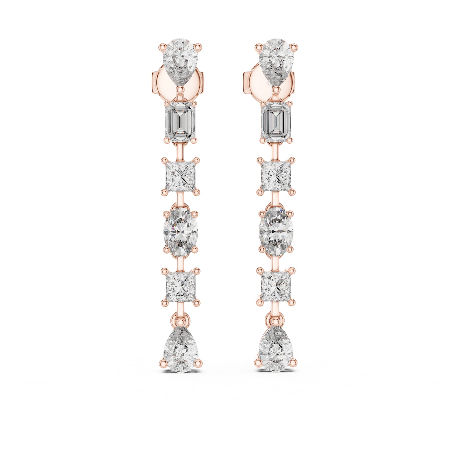 18K Rose Gold Princess/Pear/Oval Lab-Grown Diamond Stud Earrings | Wedding | Pure Carat