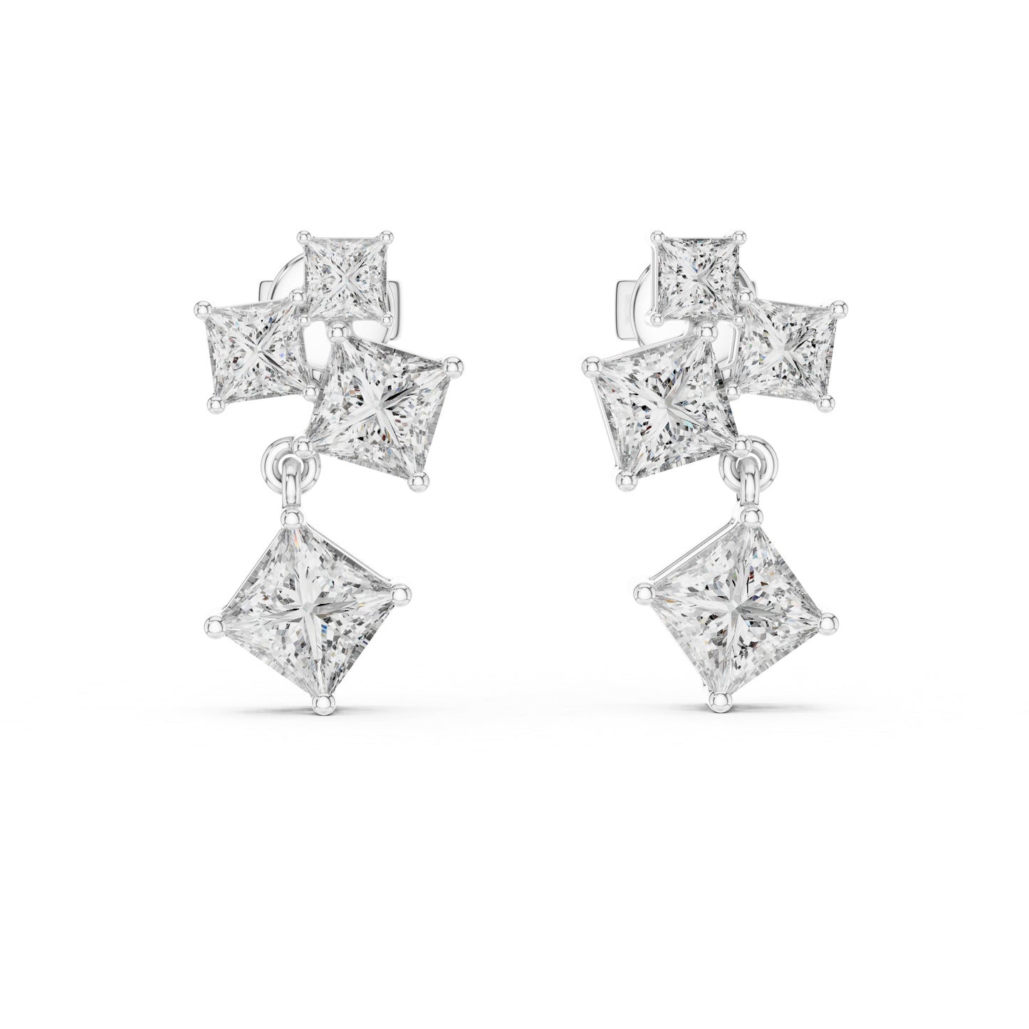 Women’s Office Wear Princess Cut Lab-Grown Cut Stud Earrings in 14K White Gold - Pure Carat
