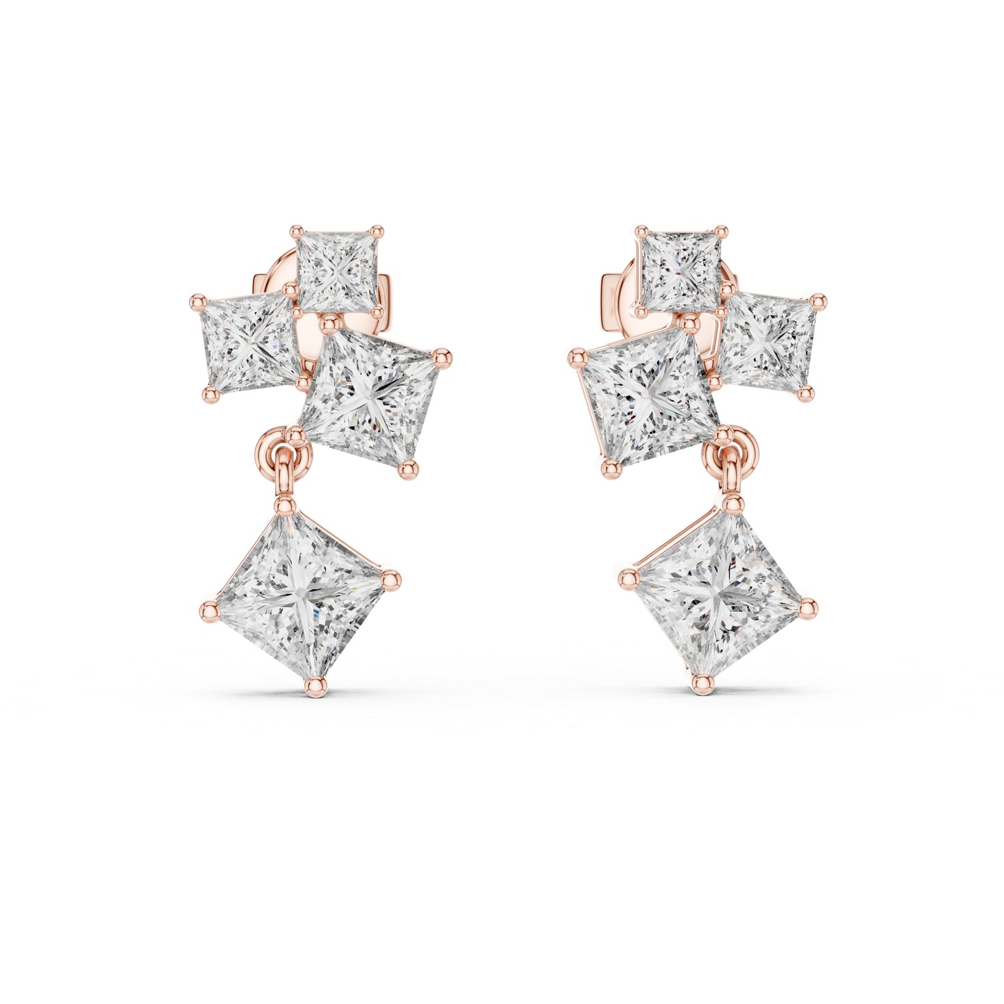 Women’s Office Wear Princess Cut Lab-Grown Cut Stud Earrings in 14K White Gold - Pure Carat