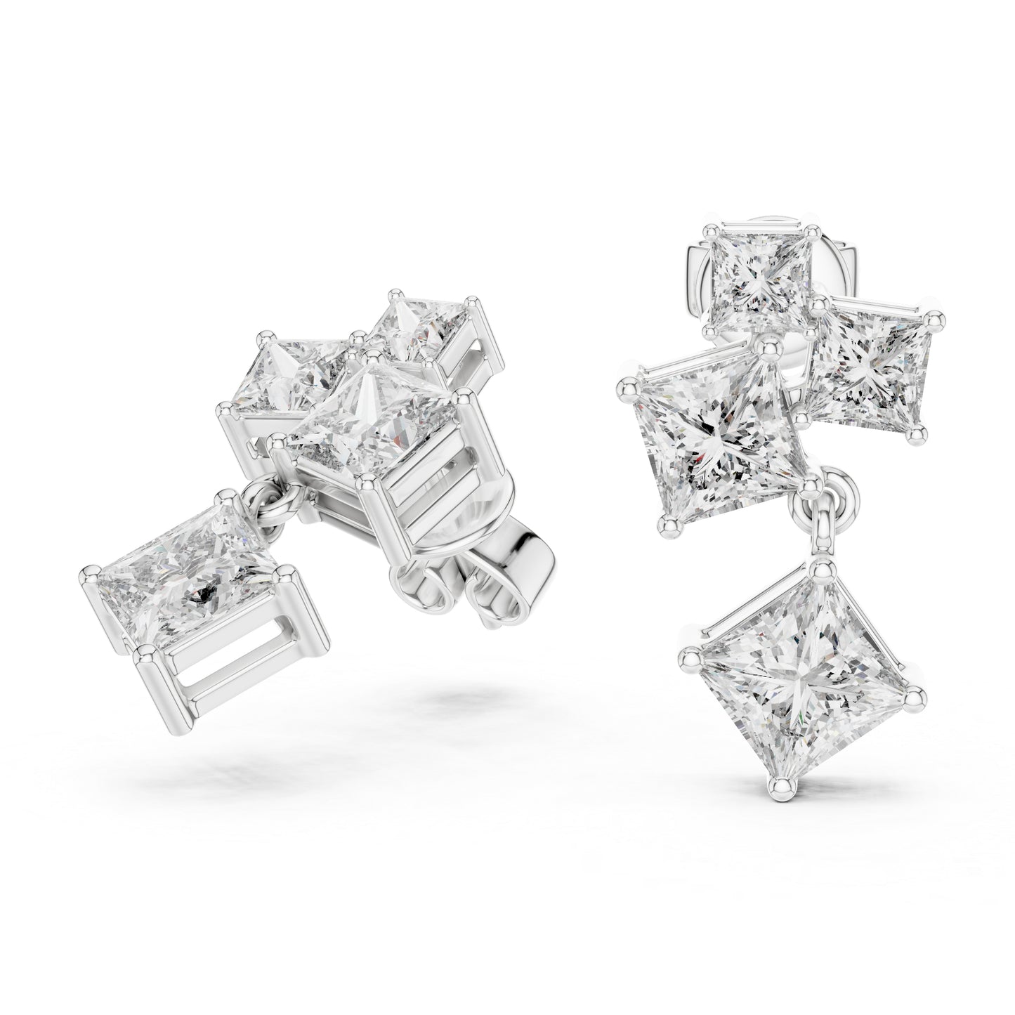 Women’s Office Wear Princess Cut Lab-Grown Cut Stud Earrings in 14K White Gold - Pure Carat