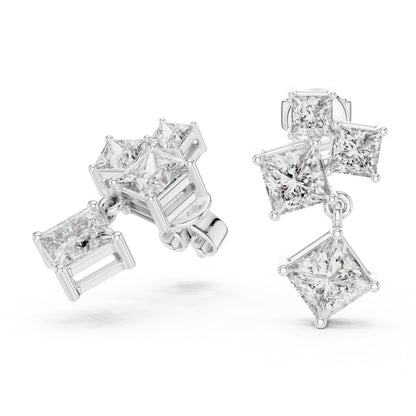 Women’s Office Wear Princess Cut Lab-Grown Cut Stud Earrings in 14K White Gold - Pure Carat