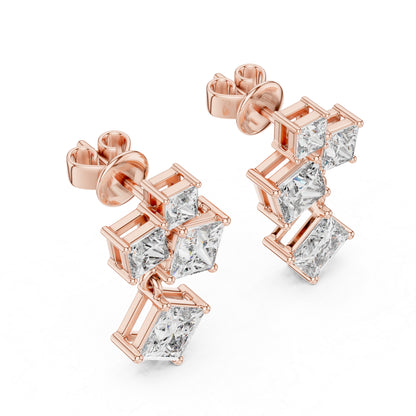 Women’s Office Wear Princess Cut Lab-Grown Cut Stud Earrings in 14K White Gold - Pure Carat