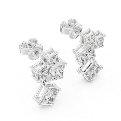 Women’s Office Wear Princess Cut Lab-Grown Cut Stud Earrings in 14K White Gold - Pure Carat