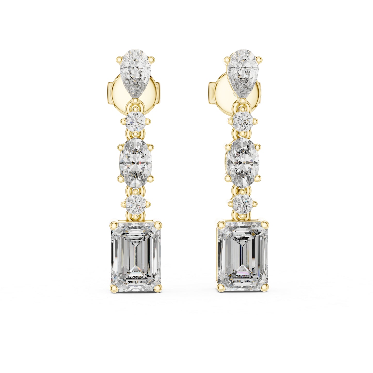 Pure Carat 18K Yellow Gold Pear, Oval & Emerald Cut Diamond Stud Earrings – Pure Carat