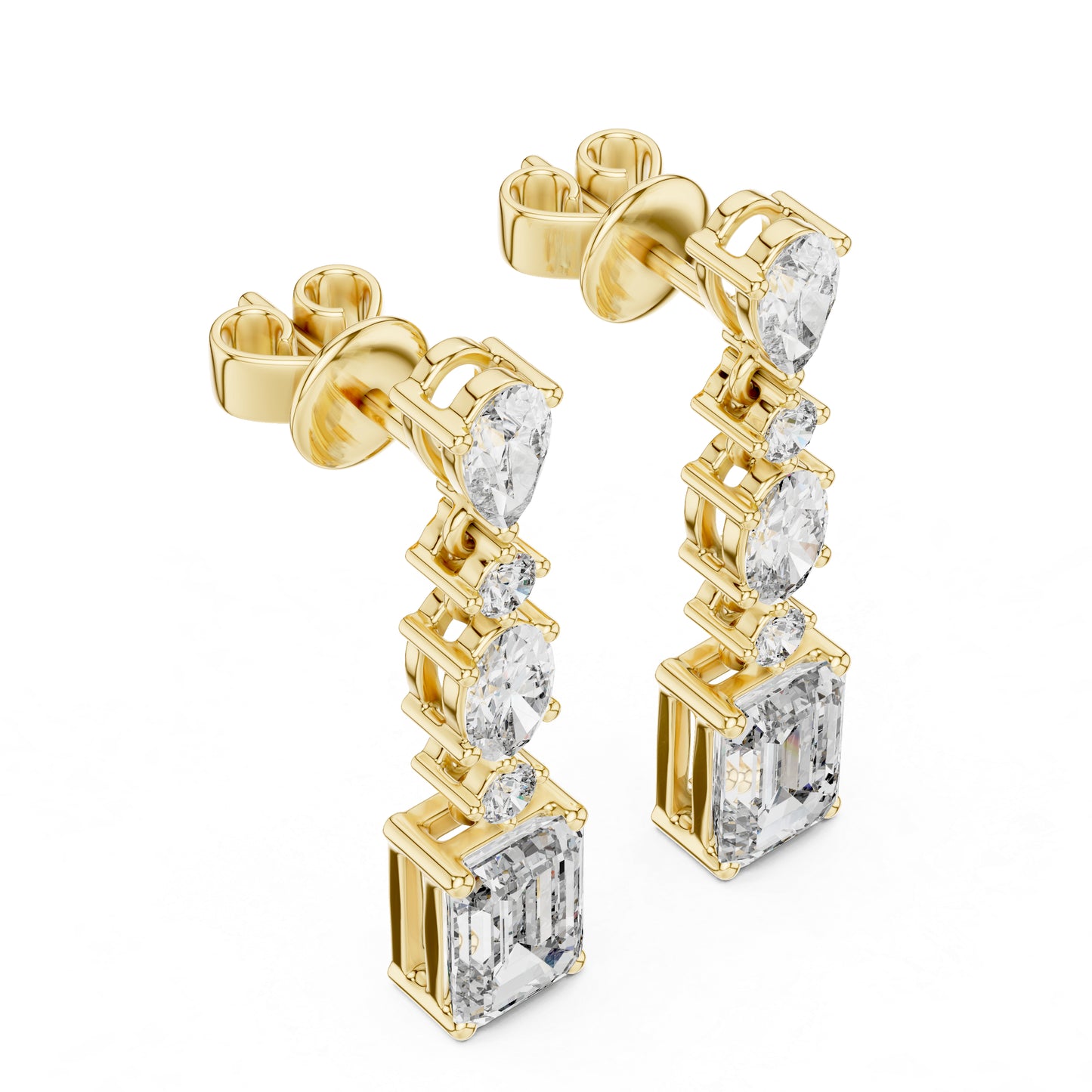 Pure Carat 18K Yellow Gold Pear, Oval & Emerald Cut Diamond Stud Earrings – Pure Carat