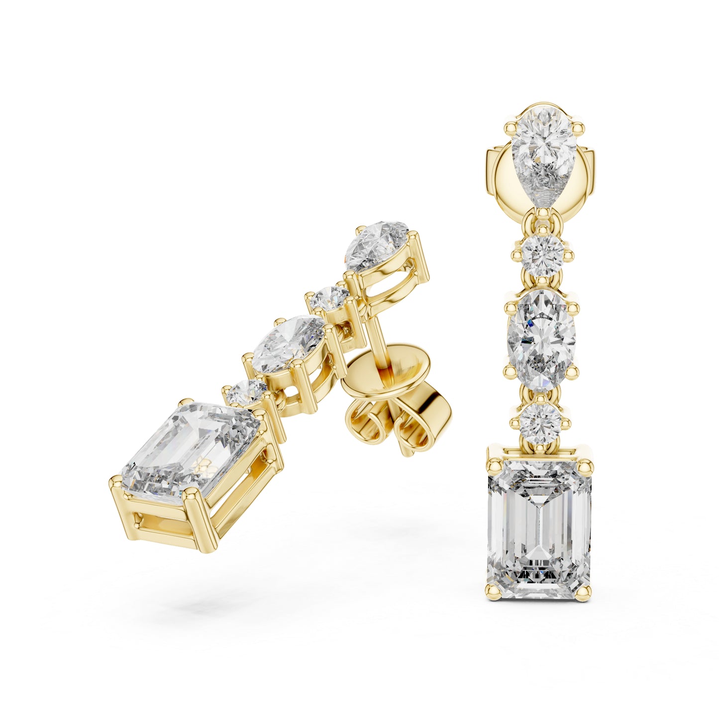 Pure Carat 18K Yellow Gold Pear, Oval & Emerald Cut Diamond Stud Earrings – Pure Carat