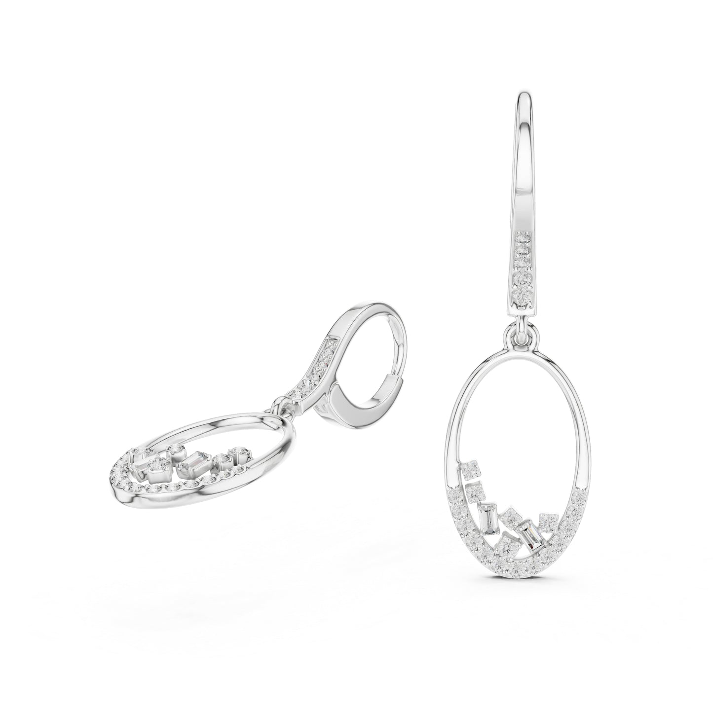 14K White Gold Round & Bug Cut Lab-Grown Diamond Earrings for Women – Pure Carat