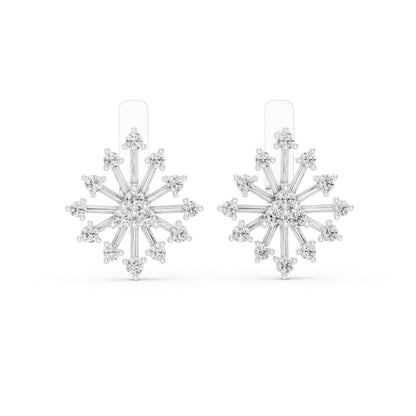 Pure Carat 14K White Gold Round Cut Lab-Grown Diamond Drop Earrings for Women