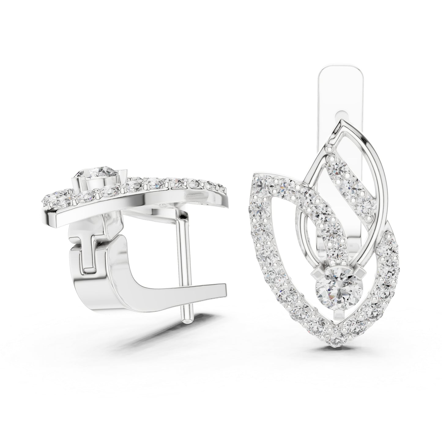 Pure Carat 18K White Gold Round Cut Lab-Grown Diamond Earrings for Women