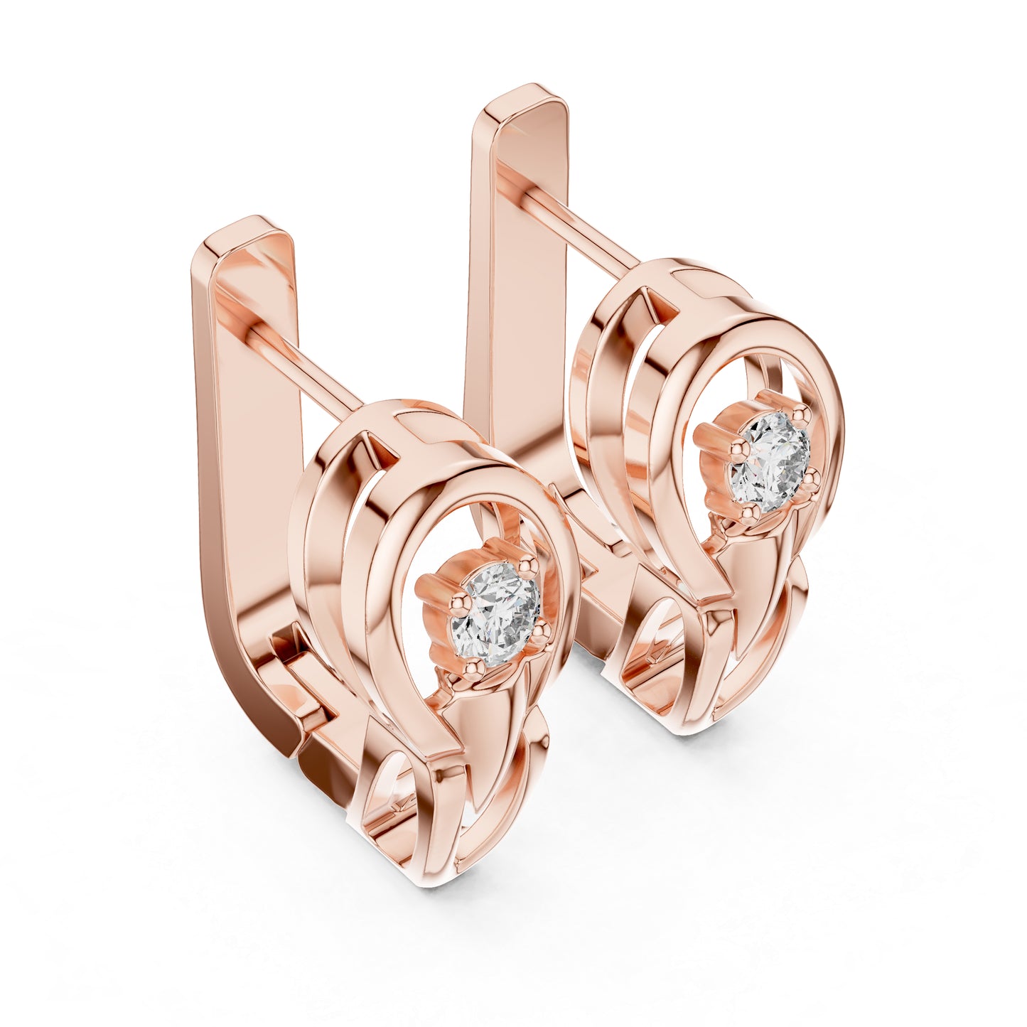 Women’s Anniversary Gift Earrings in 18K Yellow Gold with Round Cut Diamonds - Pure Carat