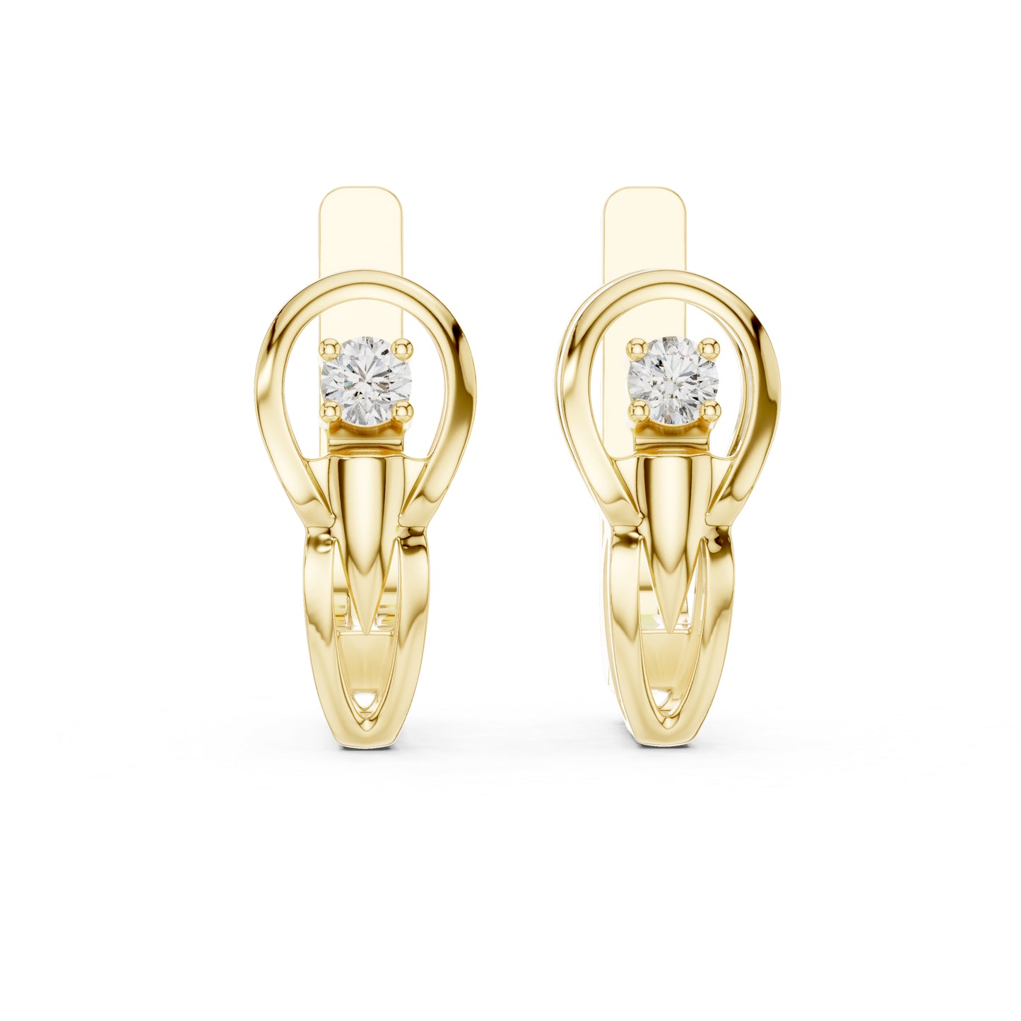 Women’s Anniversary Gift Earrings in 18K Yellow Gold with Round Cut Diamonds - Pure Carat