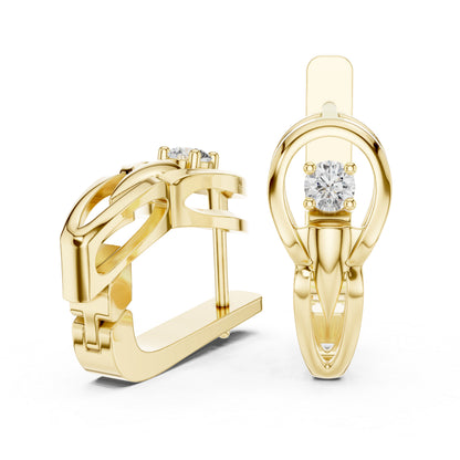 Women’s Anniversary Gift Earrings in 18K Yellow Gold with Round Cut Diamonds - Pure Carat