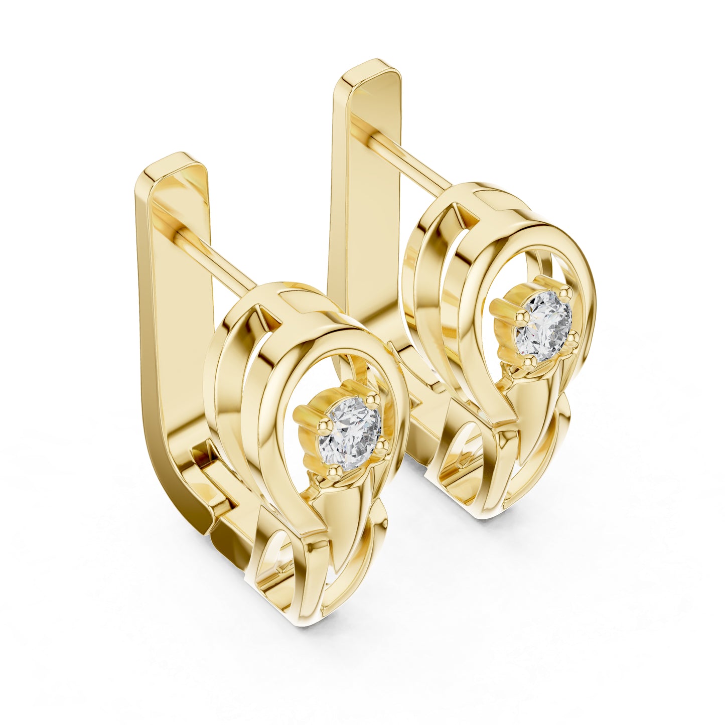 Women’s Anniversary Gift Earrings in 18K Yellow Gold with Round Cut Diamonds - Pure Carat
