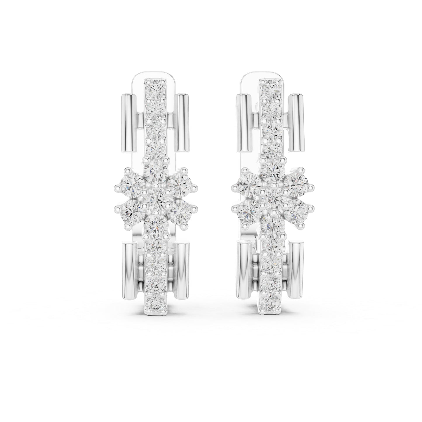 Pure Carat 18K White Gold Round Cut Lab-Grown Diamond Drop Earrings for Women