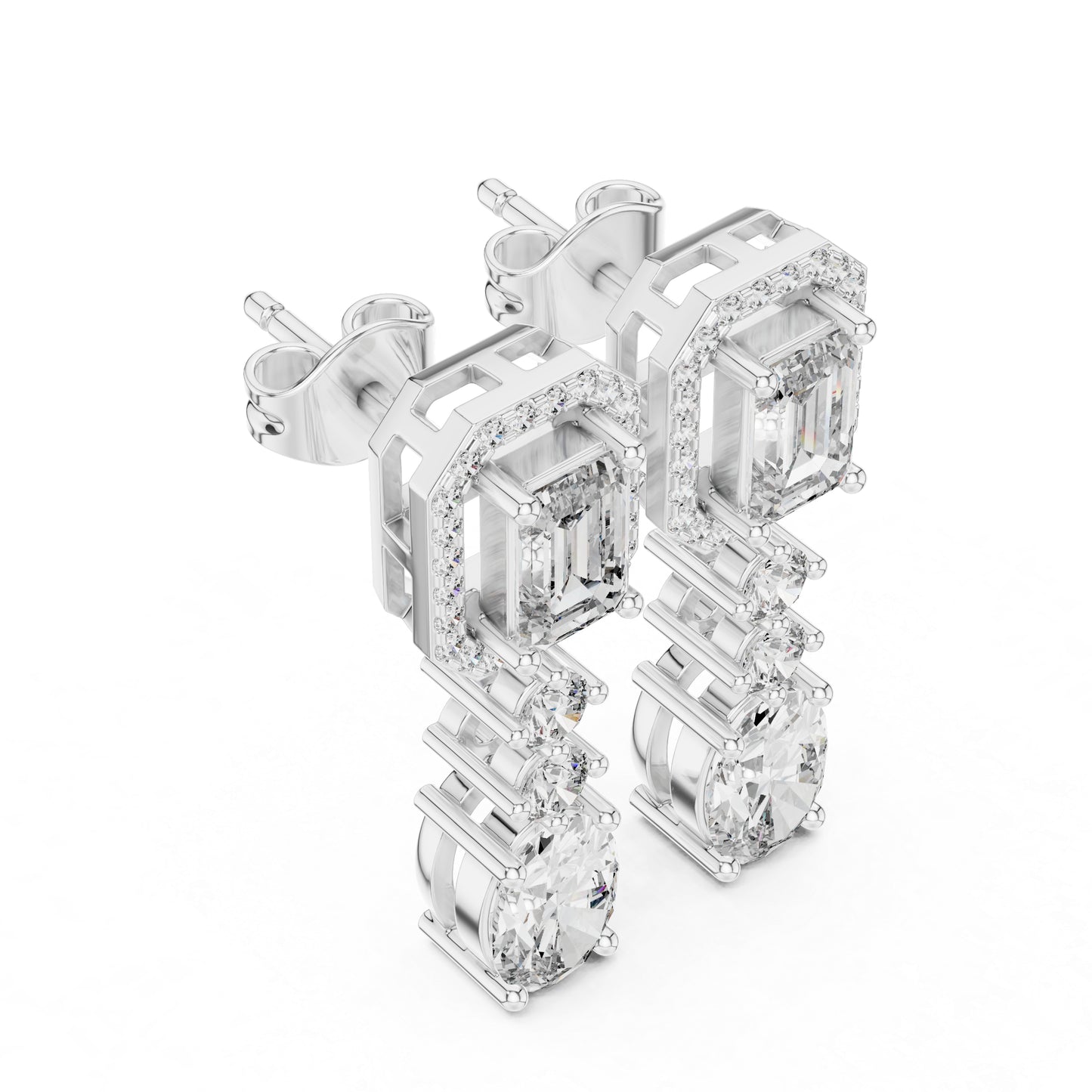14K White Gold Earrings for Women | Emerald, Oval & Round Lab-Grown Diamonds | Pure Carat