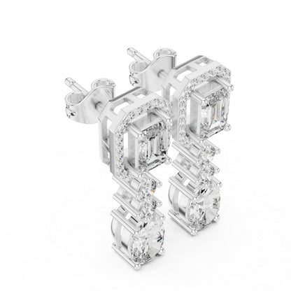14K White Gold Earrings for Women | Emerald, Oval & Round Lab-Grown Diamonds | Pure Carat