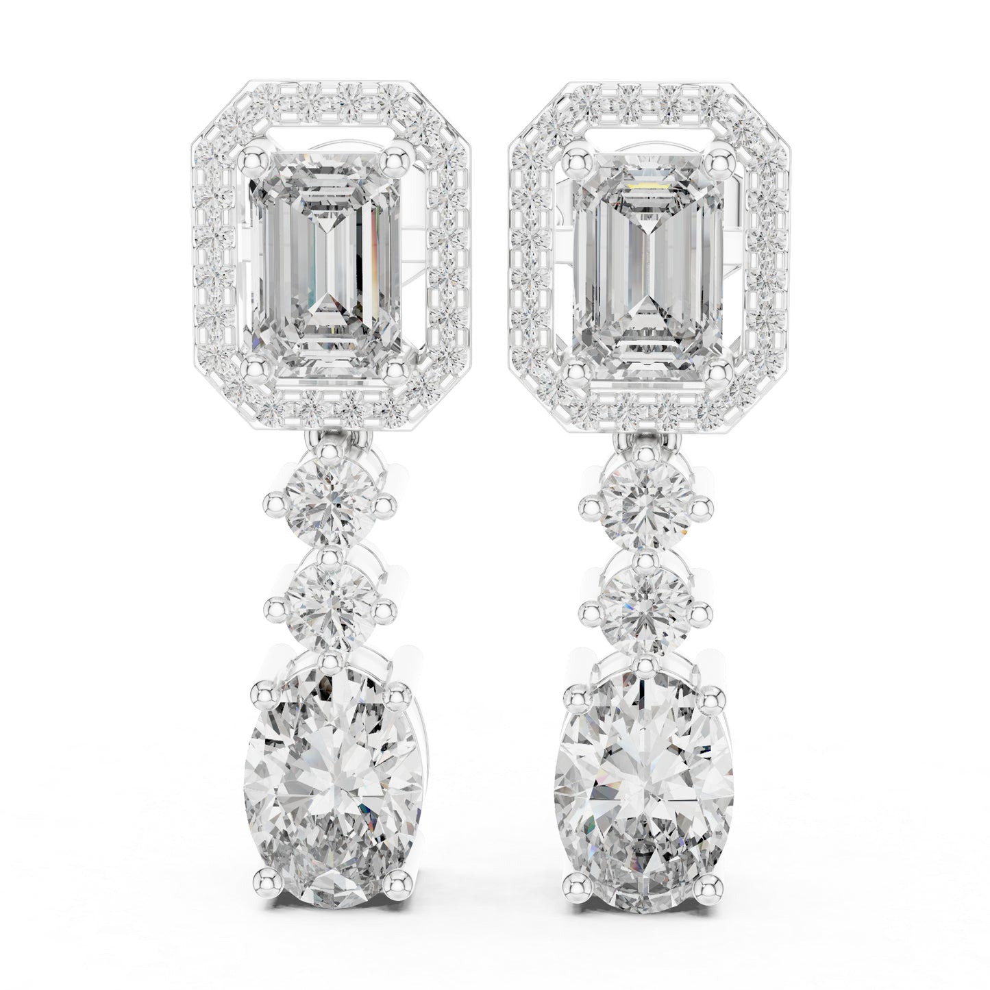 14K White Gold Earrings for Women | Emerald, Oval & Round Lab-Grown Diamonds | Pure Carat
