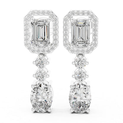 14K White Gold Earrings for Women | Emerald, Oval & Round Lab-Grown Diamonds | Pure Carat
