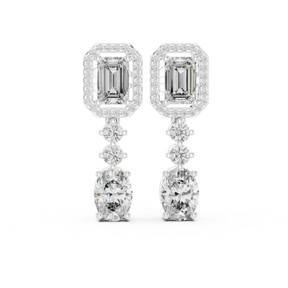 14K White Gold Earrings for Women | Emerald, Oval & Round Lab-Grown Diamonds | Pure Carat