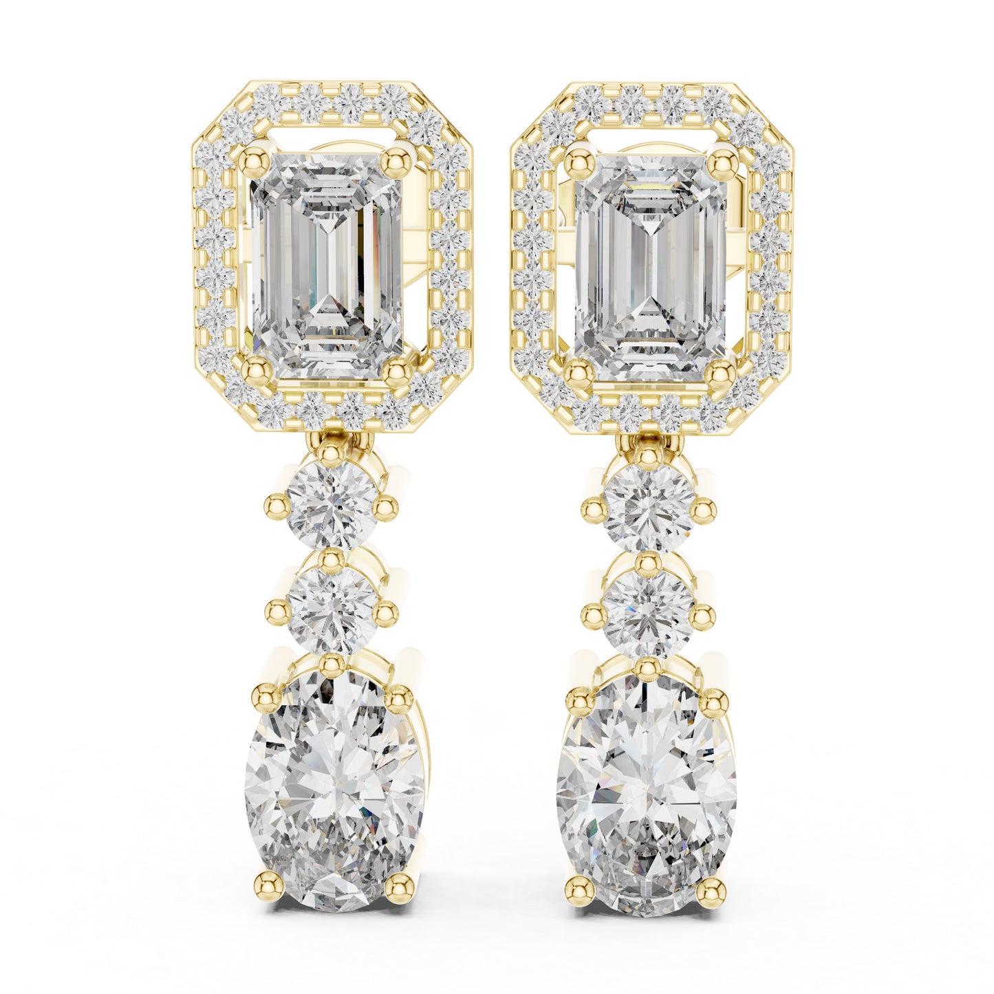 14K White Gold Earrings for Women | Emerald, Oval & Round Lab-Grown Diamonds | Pure Carat