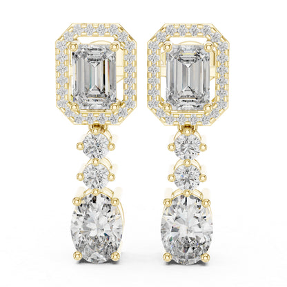 14K White Gold Earrings for Women | Emerald, Oval & Round Lab-Grown Diamonds | Pure Carat