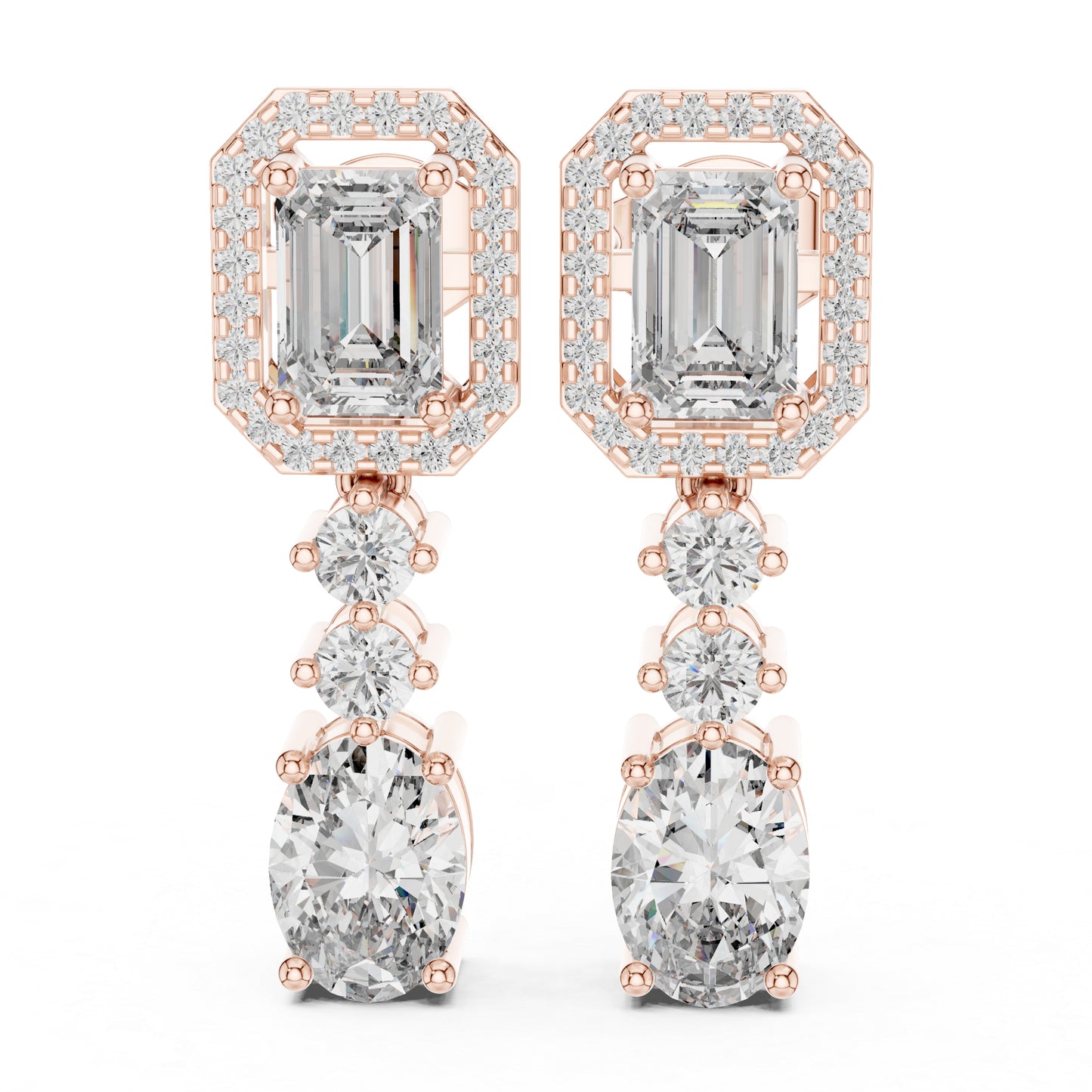 14K White Gold Earrings for Women | Emerald, Oval & Round Lab-Grown Diamonds | Pure Carat