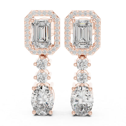 14K White Gold Earrings for Women | Emerald, Oval & Round Lab-Grown Diamonds | Pure Carat