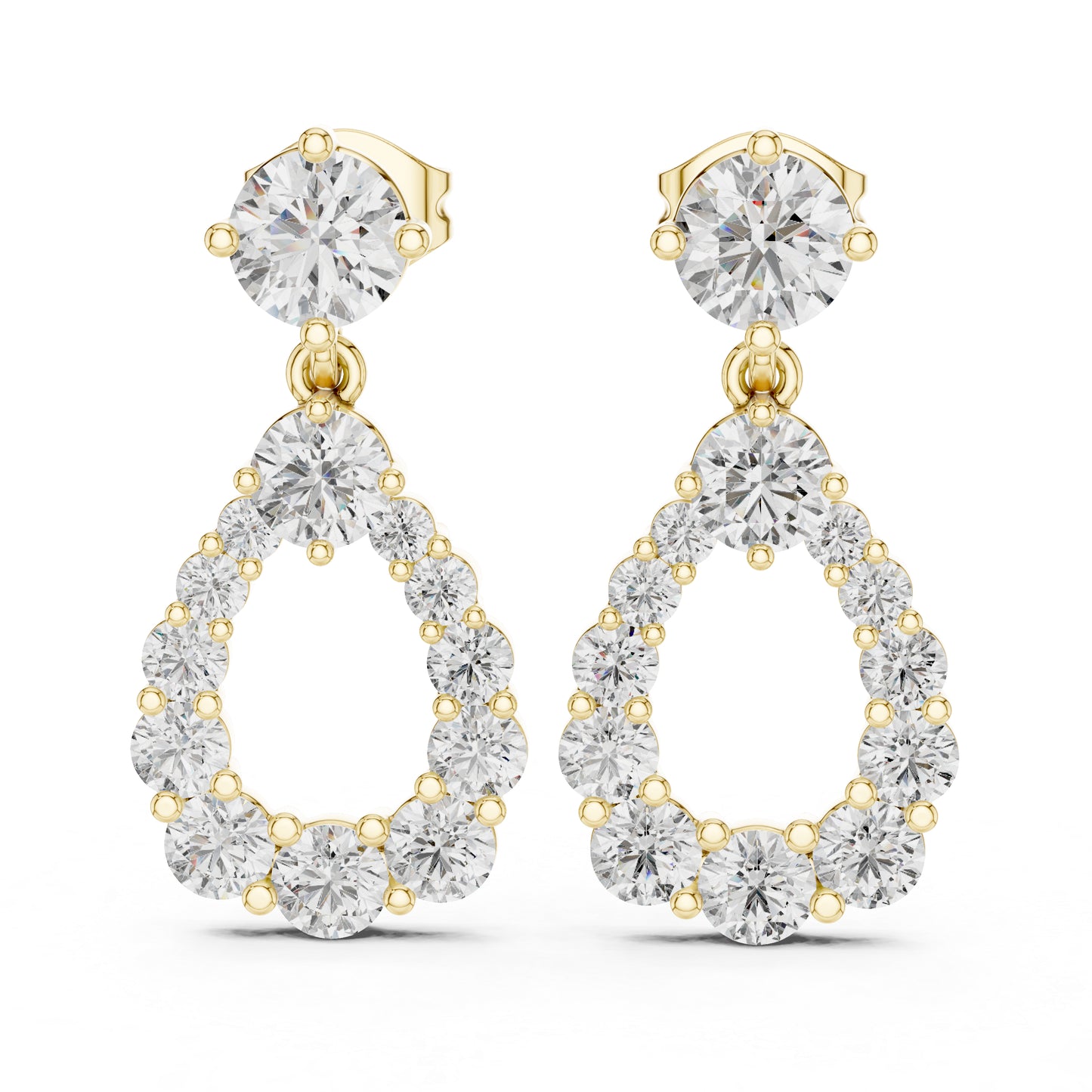 14K Yellow Gold Bridal Drop Earrings with Round Lab-Grown Diamonds for Women | Pure Carat