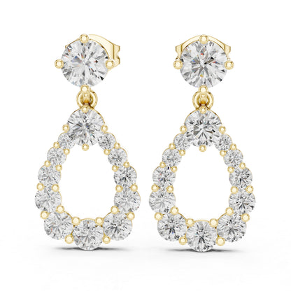 14K Yellow Gold Bridal Drop Earrings with Round Lab-Grown Diamonds for Women | Pure Carat