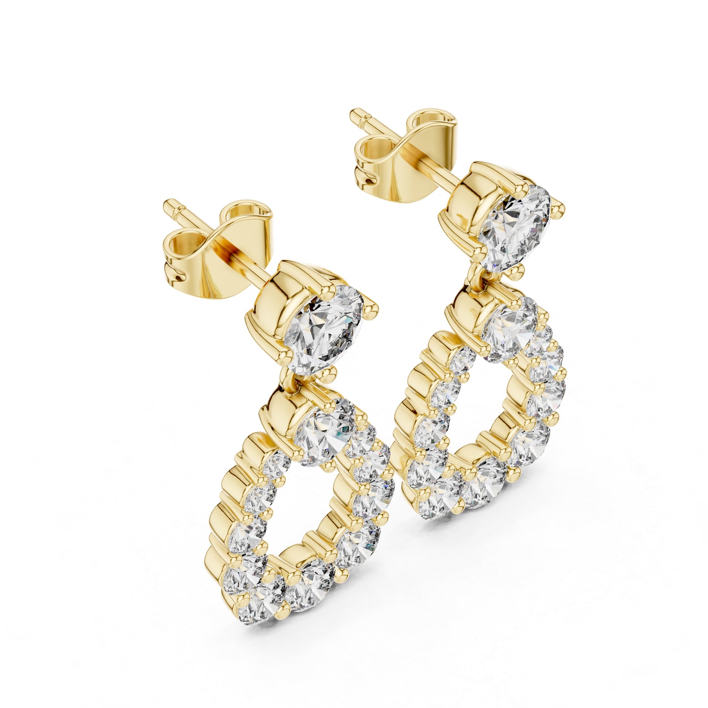 14K Yellow Gold Bridal Drop Earrings with Round Lab-Grown Diamonds for Women | Pure Carat
