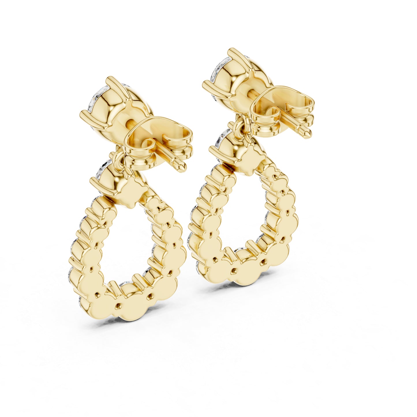 14K Yellow Gold Bridal Drop Earrings with Round Lab-Grown Diamonds for Women | Pure Carat