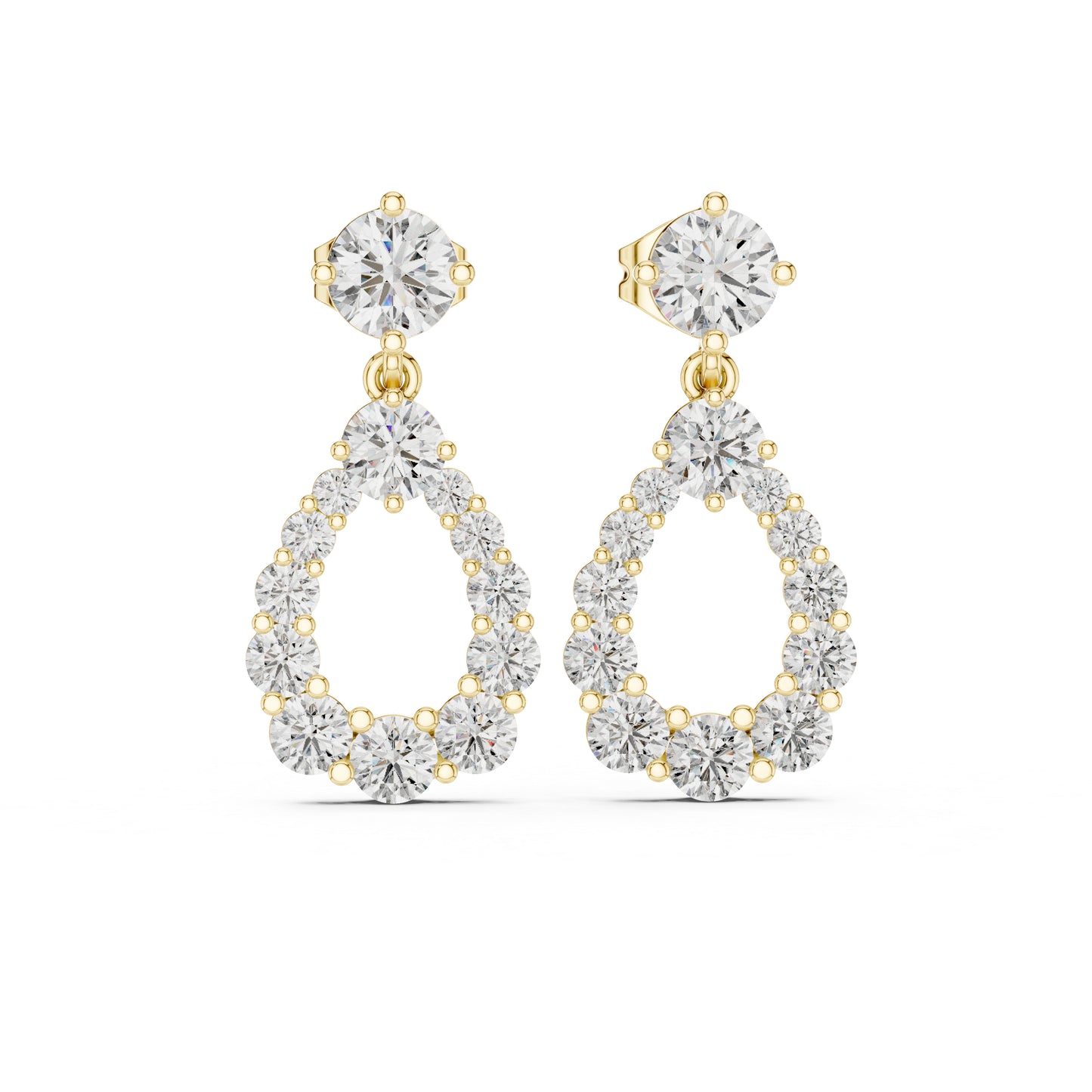 14K Yellow Gold Bridal Drop Earrings with Round Lab-Grown Diamonds for Women | Pure Carat