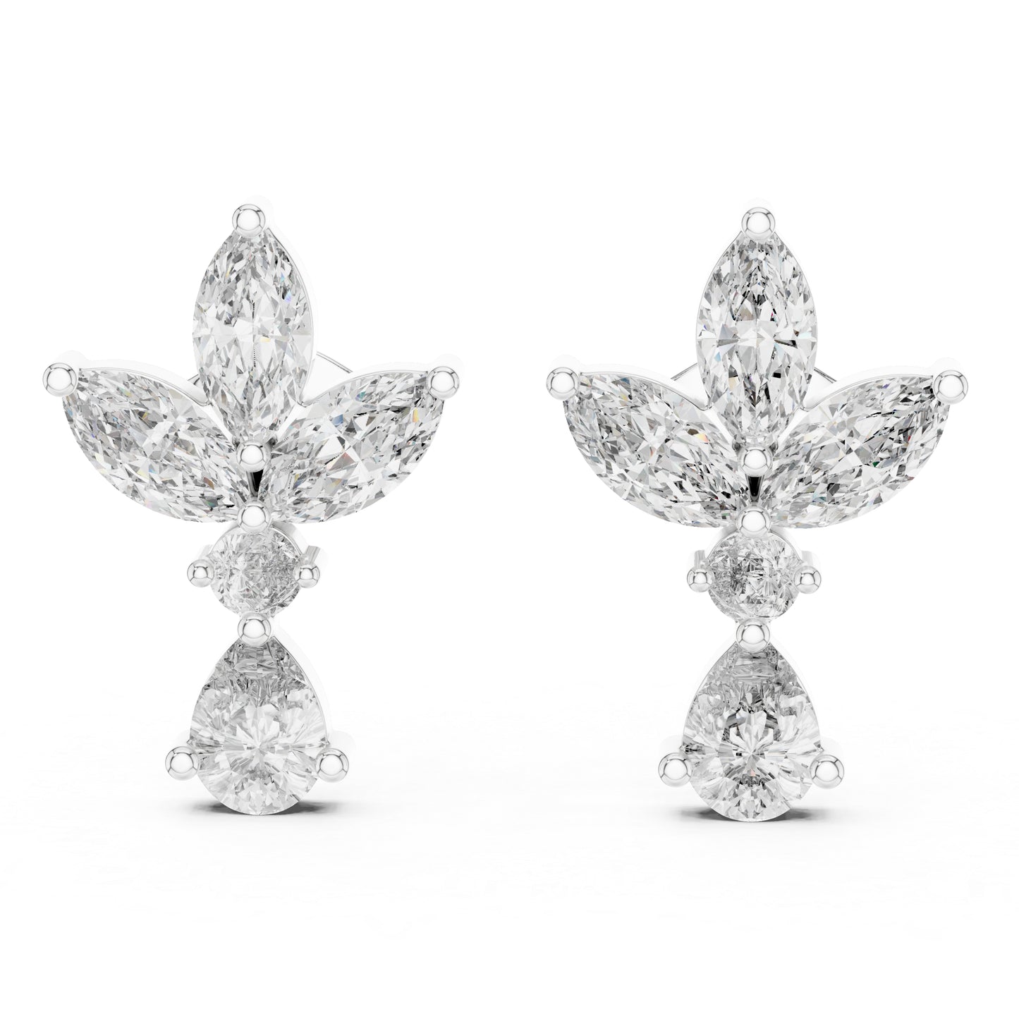 Pure Carat 14K White Gold Engagement Stud Earrings | Marquise, Pear & Round Diamonds