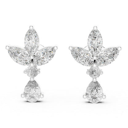 Pure Carat 14K White Gold Engagement Stud Earrings | Marquise, Pear & Round Diamonds