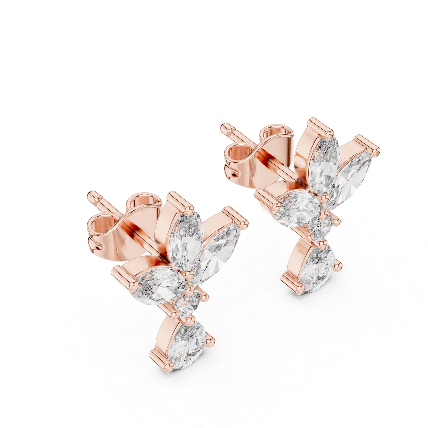 Pure Carat 14K White Gold Engagement Stud Earrings | Marquise, Pear & Round Diamonds
