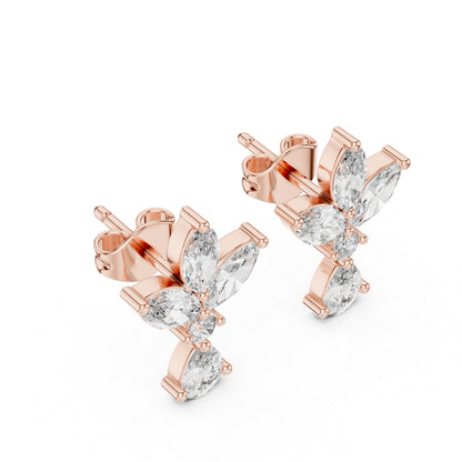 Pure Carat 14K White Gold Engagement Stud Earrings | Marquise, Pear & Round Diamonds