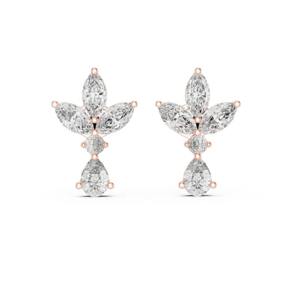 Pure Carat 14K White Gold Engagement Stud Earrings | Marquise, Pear & Round Diamonds